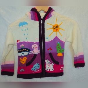 Peruvian Style Handmade Knit Zip Up Hoodie